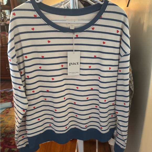 Pact Women's Heart-Patterned Striped Sweater - Blue and White - Picture 1 of 1